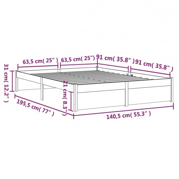 Cadre de lit bois massif 135x190 cm double