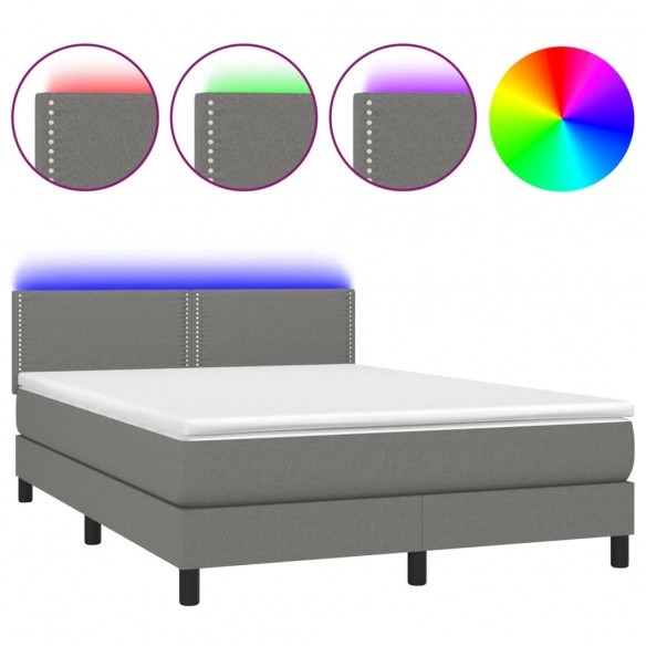 Cadre de lit et matelas et LED Gris foncé 140x190 cm