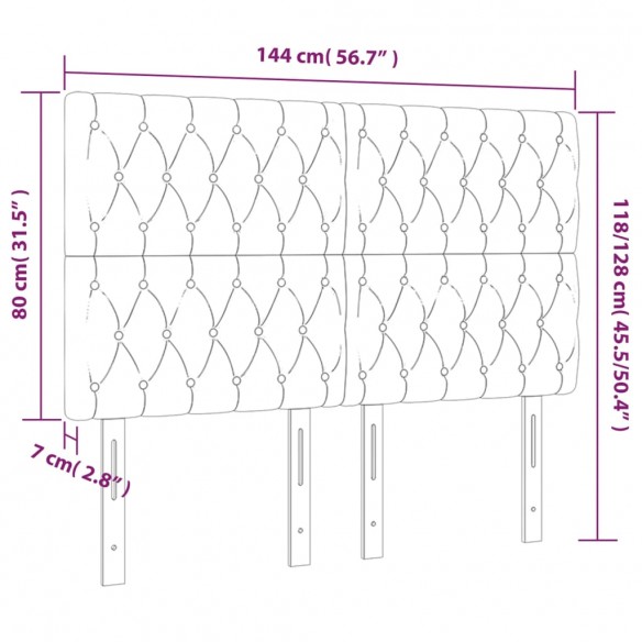 Tête de lit à LED Gris clair 144x7x118/128 cm Tissu