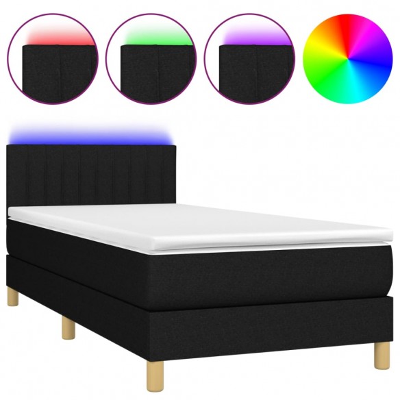 Cadre de lit avec matelas et LED Noir 90x200cm Tissu