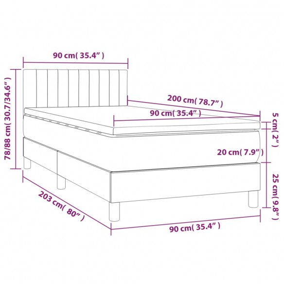 Cadre de lit avec matelas et LED Noir 90x200cm Tissu