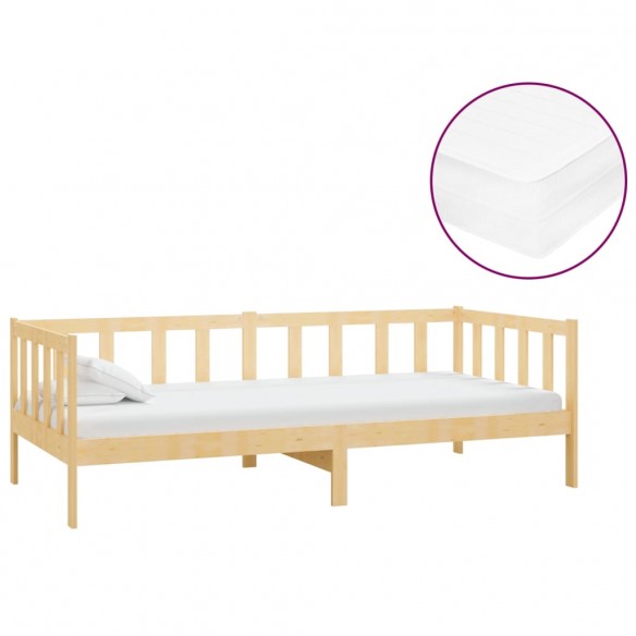 Lit de repos avec matelas 90x200 cm Bois de pin massif