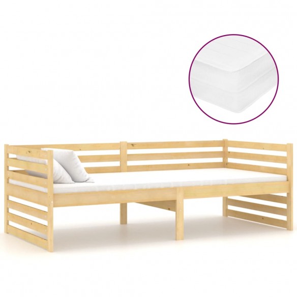 Lit de repos avec matelas 90x200 cm Bois de pin massif