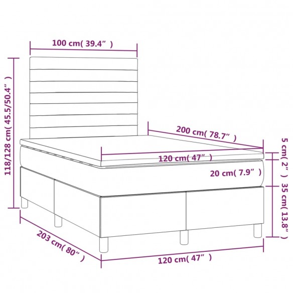 Cadre de lit avec matelas Gris foncé 120x200cm Tissu