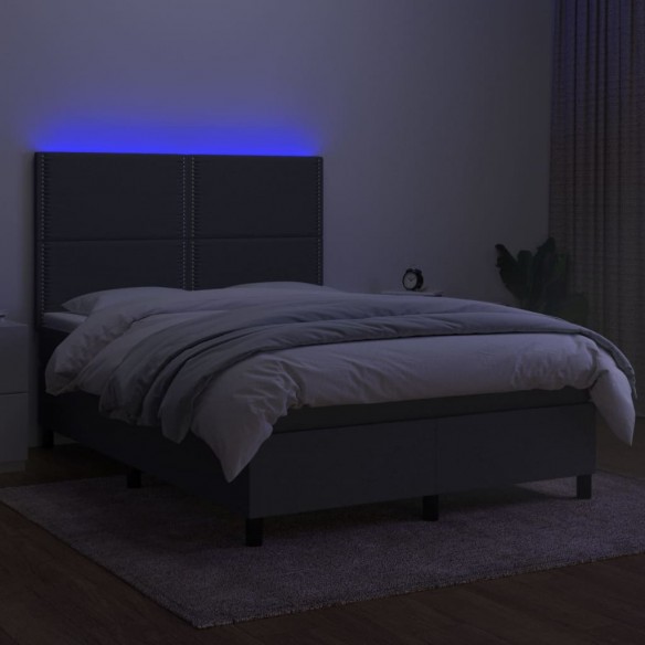 Cadre de lit et matelas et LED Gris foncé 140x200 cm