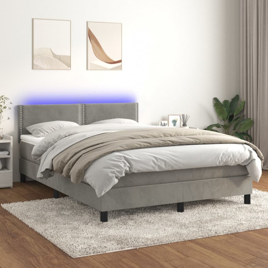 Sommier à lattes de lit avec matelas LED Gris clair 140x190 cm
