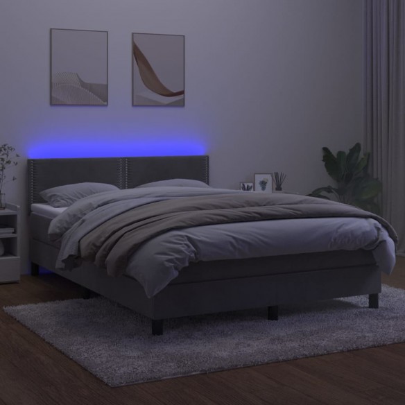 Sommier à lattes de lit avec matelas LED Gris clair 140x190 cm