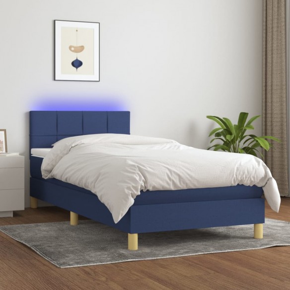 Sommier à lattes de lit avec matelas LED Bleu 100x200 cm Tissu