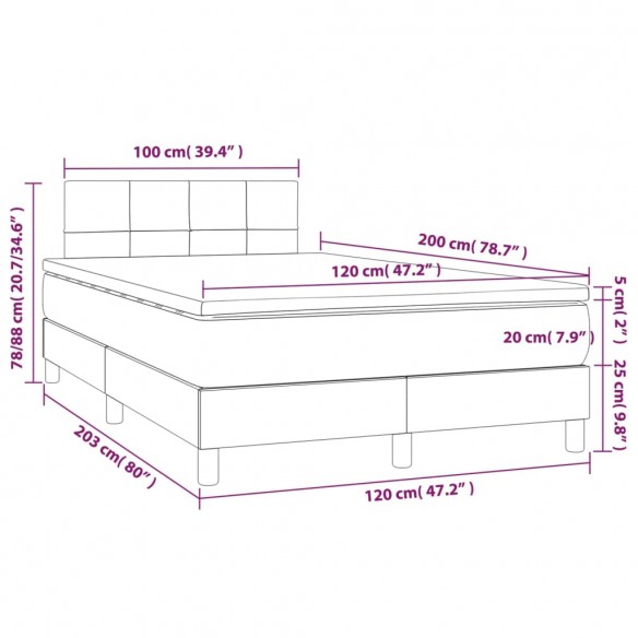 Cadre de lit avec matelas Bleu 120x200 cm Tissu