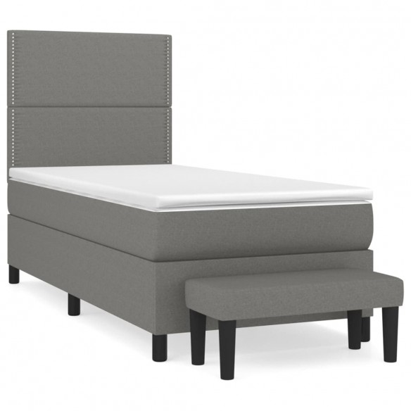 Cadre de lit avec matelas Gris foncé 90x200 cm Tissu