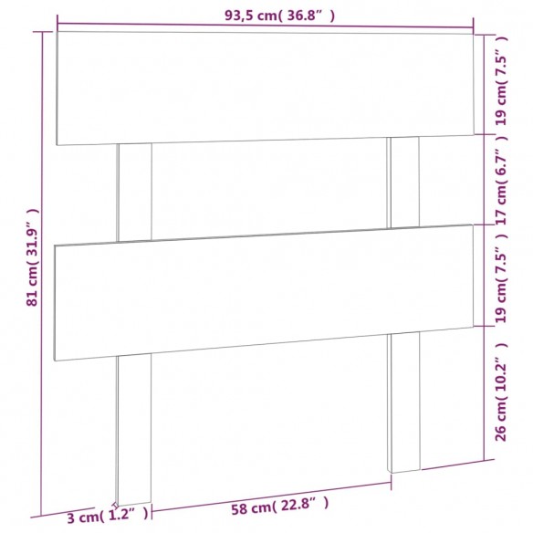 Tête de lit Gris 93,5x3x81 cm Bois massif de pin