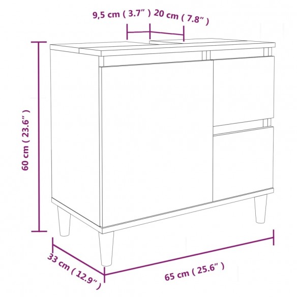 Armoire de bain chêne fumé 65x33x60 cm bois d'ingénierie