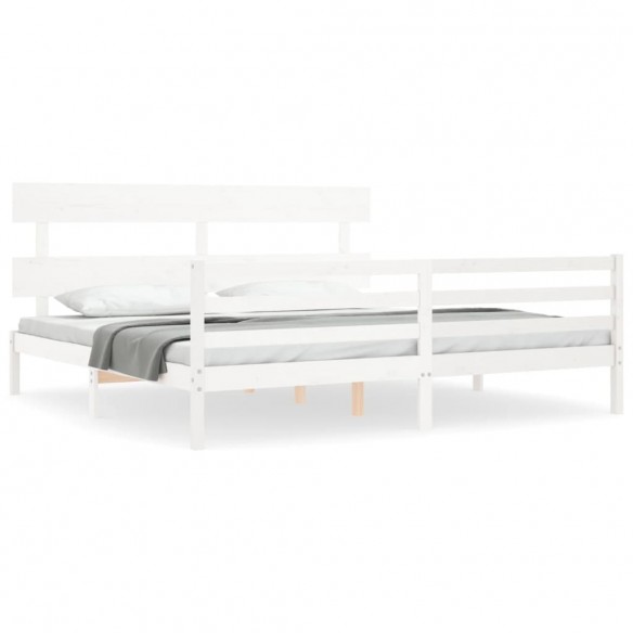 Cadre de lit avec tête de lit blanc 200x200 cm bois massif