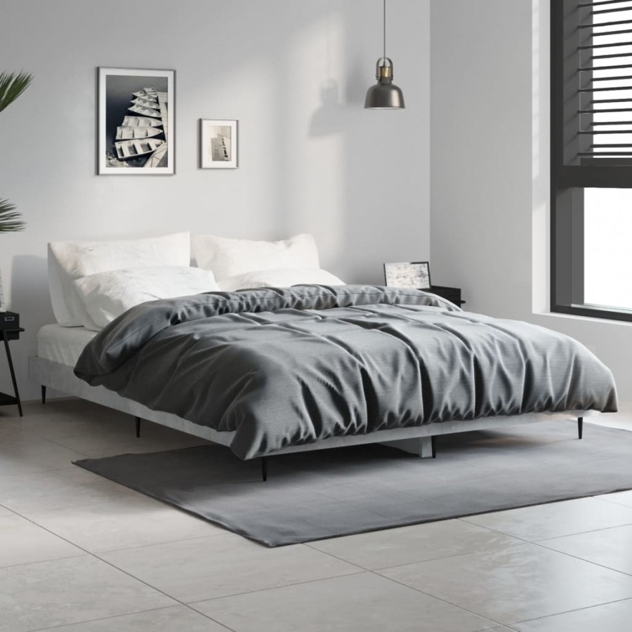 Cadre de lit gris béton 140x190 cm bois d'ingénierie
