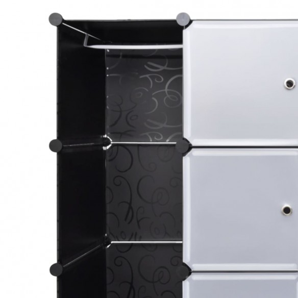 Armoire modulaire 18 compartiments Noir et blanc 37x146x180,5cm