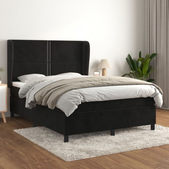 Sommier à lattes de lit avec matelas Noir 140x190 cm Velours