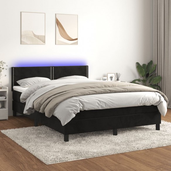 Sommier à lattes de lit avec matelas LED Noir 140x200 cm