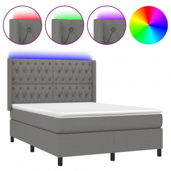 Cadre de lit matelas LED Gris foncé 140x190 cm Tissu