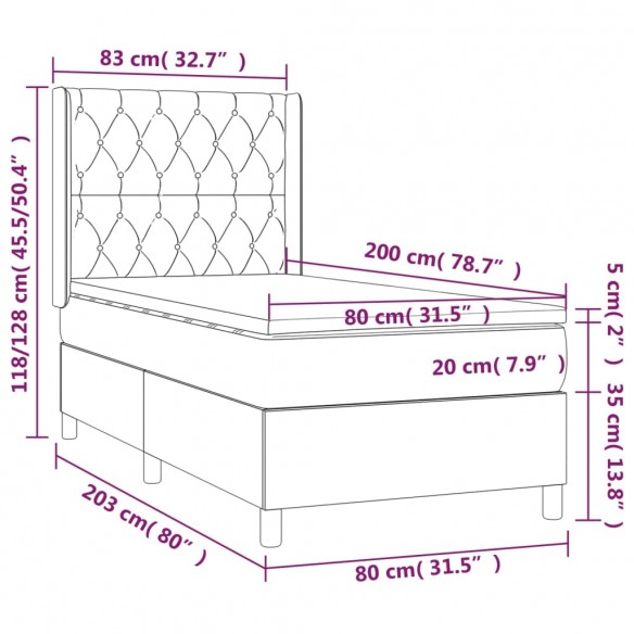 Sommier à lattes de lit avec matelas Gris foncé 80x200 cm Tissu