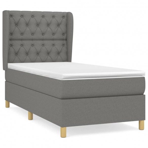 Cadre de lit avec matelas Gris foncé 80x200 cm Tissu