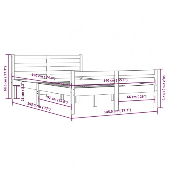 Cadre de lit Marron miel Bois massif 140x190 cm