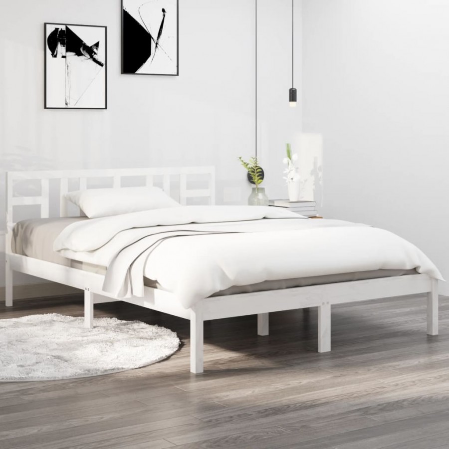 Cadre de lit Blanc Bois massif 120x190 cm Petit Double