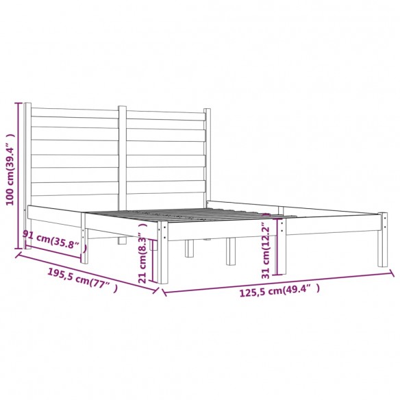 Cadre de lit Blanc Bois de pin massif 120x190 cm Petit Double