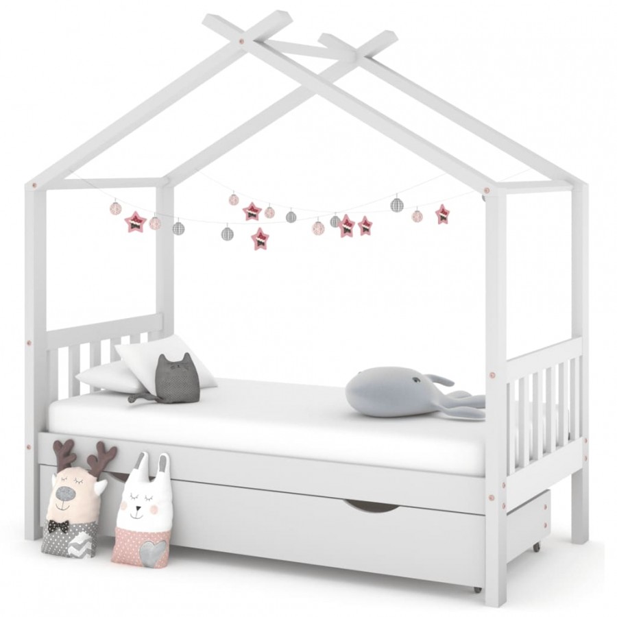 Cadre de lit enfant avec tiroir blanc pin massif 80x160 cm