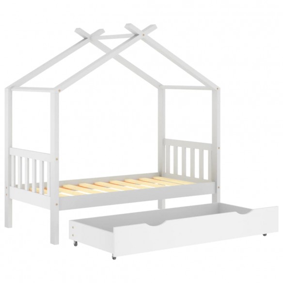 Cadre de lit enfant avec tiroir blanc pin massif 80x160 cm