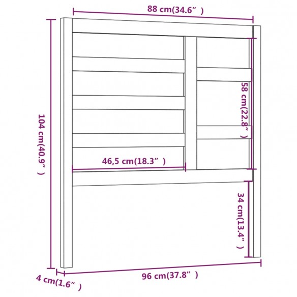 Tête de lit Noir 96x4x104 cm Bois massif de pin