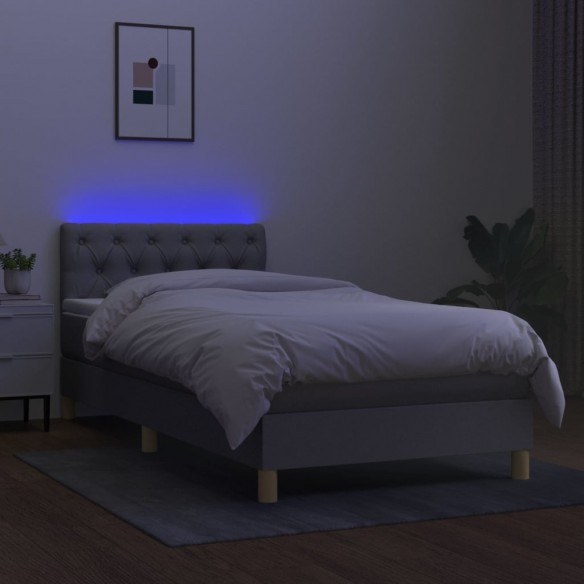 Cadre de lit avec matelas et LED Gris clair 80x200cm