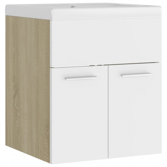 Armoire d'évier et lavabo intégré Blanc/chêne sonoma Aggloméré