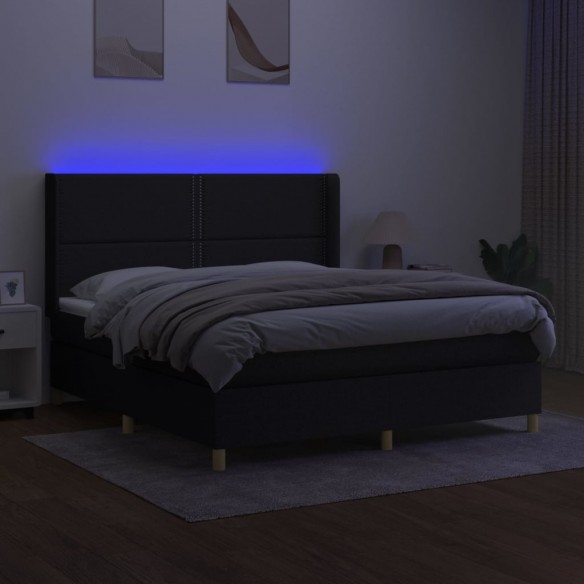 Sommier à lattes de lit matelas et LED Noir 180x200 cm Tissu