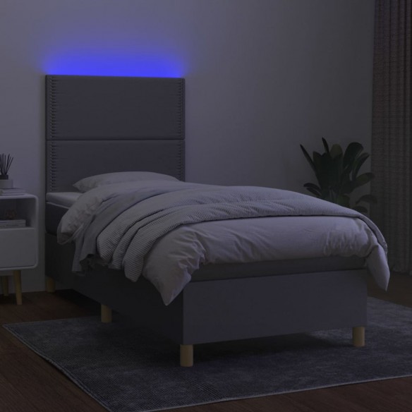Sommier à lattes de lit avec matelas et LED Gris clair 90x190cm