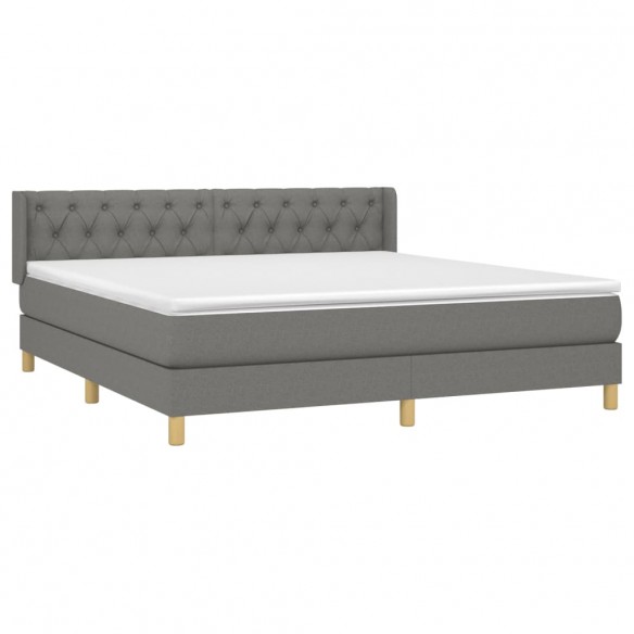 Cadre de lit avec matelas Gris foncé 160x200cm Tissu