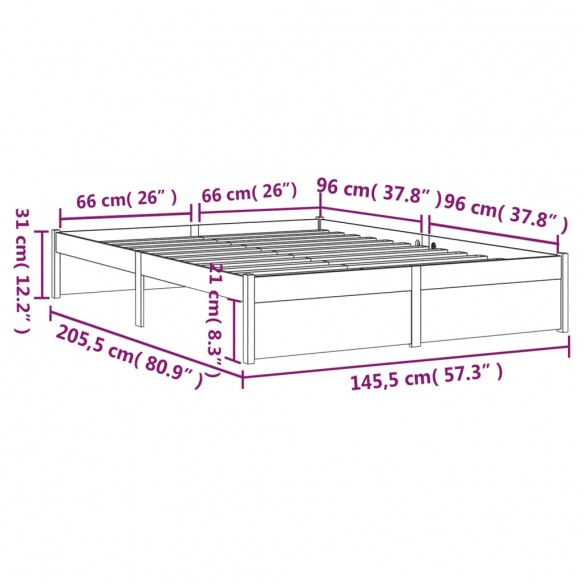 Cadre de lit Gris Bois massif 140x200 cm