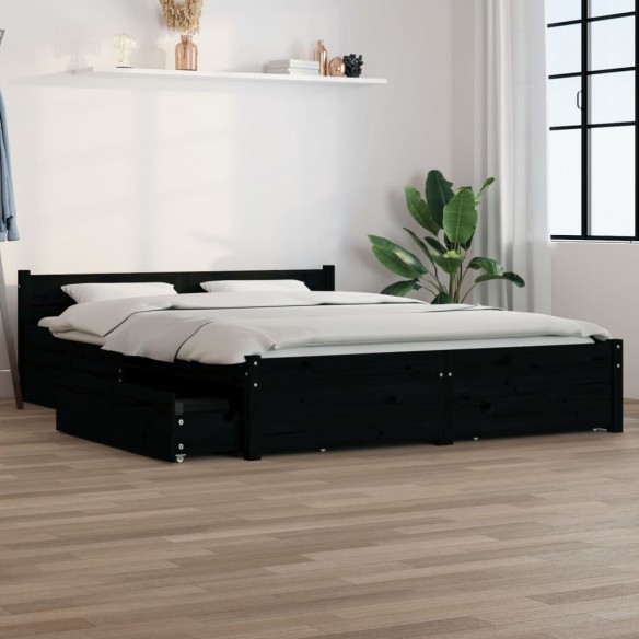 Cadre de lit avec tiroirs Noir 140x200 cm