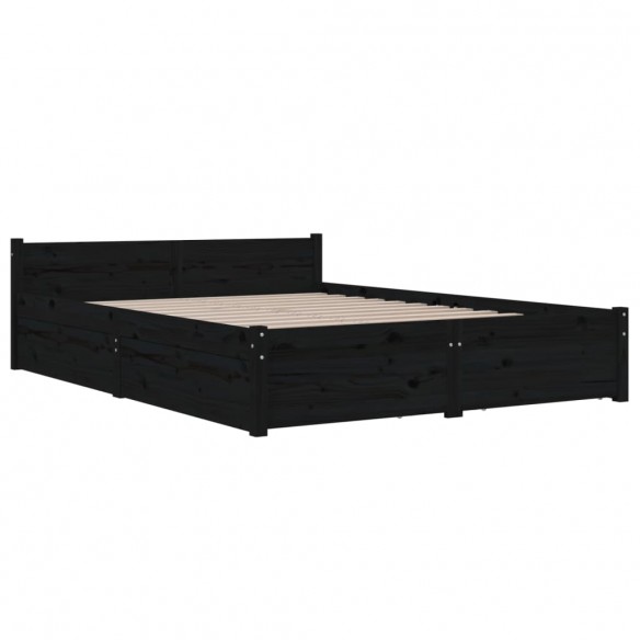 Cadre de lit avec tiroirs Noir 140x200 cm