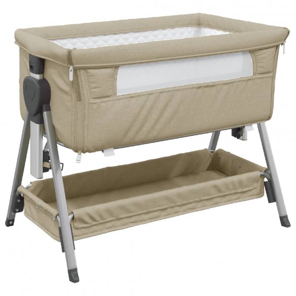 Lit pour bébé avec matelas Taupe Tissu de lin