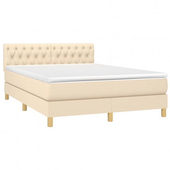 Cadre de lit avec matelas LED Crème 140x190 cm Tissu