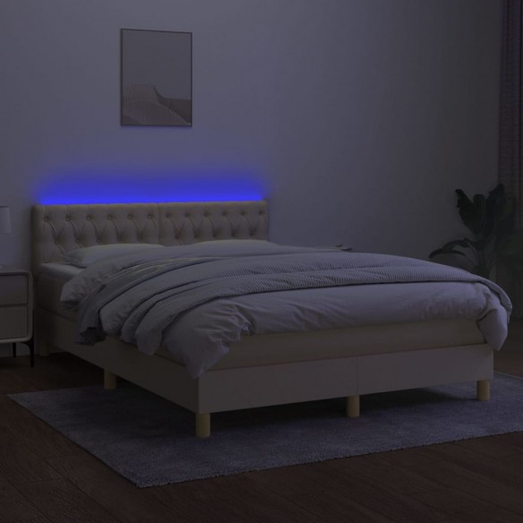 Cadre de lit avec matelas LED Crème 140x190 cm Tissu