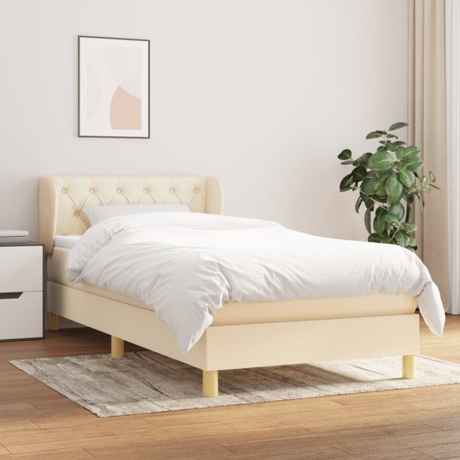 Cadre de lit avec matelas Crème 80x200 cm Tissu