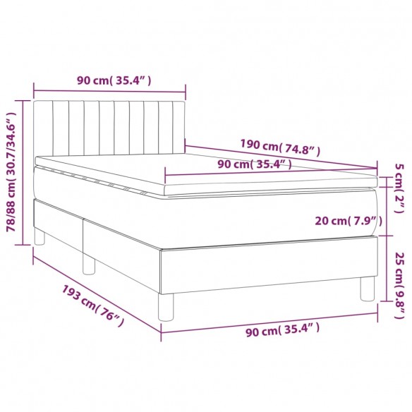 Cadre de lit avec matelas Bleu foncé 90x190 cm