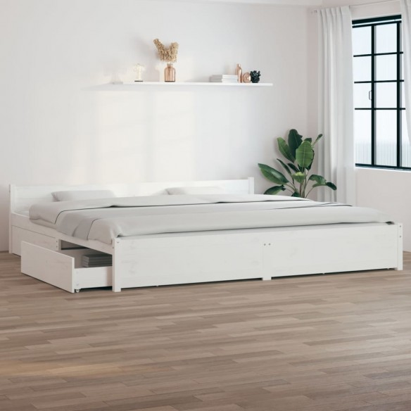 Cadre de lit avec tiroirs Blanc 200x200 cm