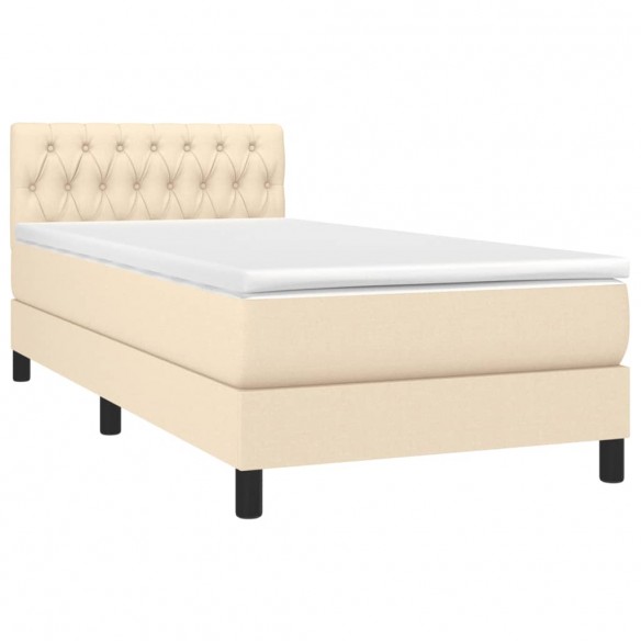 Cadre de lit avec matelas Crème 90x200 cm Tissu