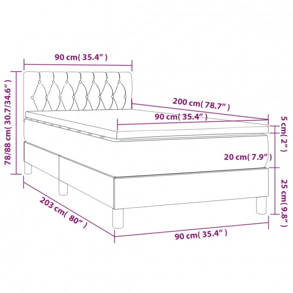 Cadre de lit avec matelas Crème 90x200 cm Tissu