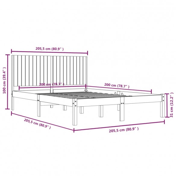 Cadre de lit Blanc Bois de pin massif 200x200 cm