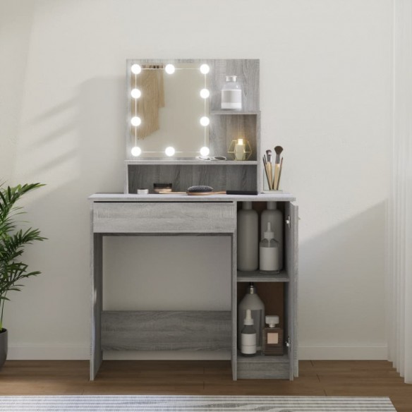 Coiffeuse avec LED Sonoma gris 86,5x35x136 cm