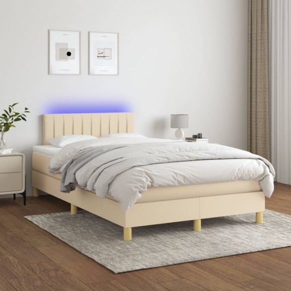 Sommier à lattes de lit avec matelas LED Crème 120x200 cm Tissu