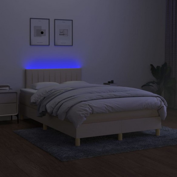 Sommier à lattes de lit avec matelas LED Crème 120x200 cm Tissu